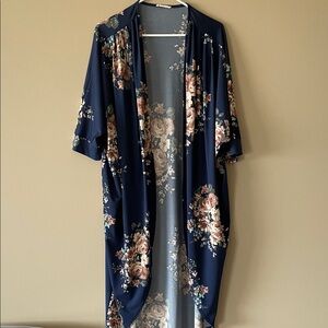 ODDY Floral Kimono Cardigan - Navy and Pink